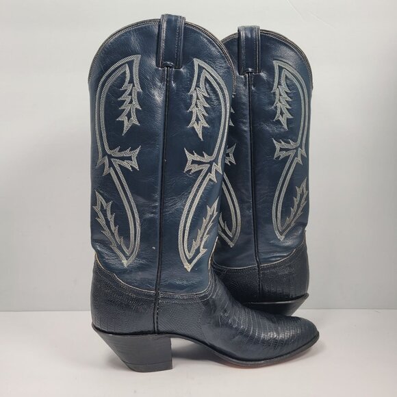 Tony Lama Women's Navy Blue Black Cowboy Boots 14024 US Size 7.5A - Picture 5 of 11